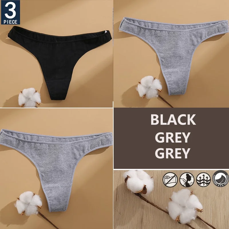 FINETOO 3PCS/Set Cotton Lingerie Women's G-string Underwear 7 Solid Colors Ladies Panties Female Low-Rise Woman's Thong Briefs