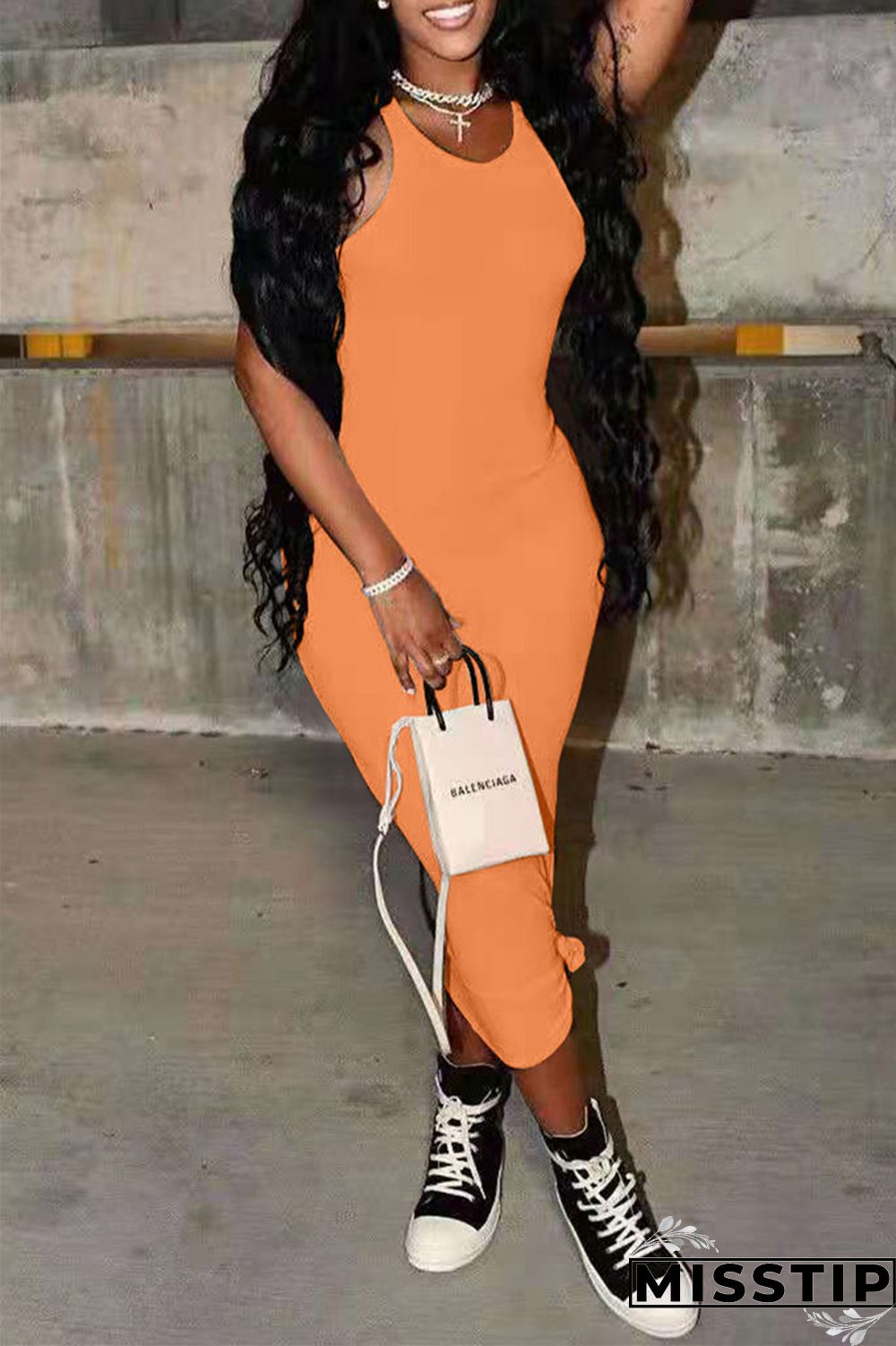 Milky Fashion Casual Solid Basic O Neck Vest Dress