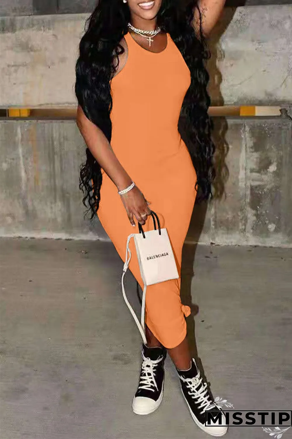 Milky Fashion Casual Solid Basic O Neck Vest Dress