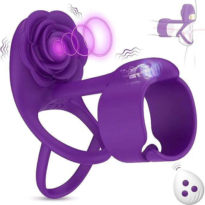 Couple Vibrating Cock Ring Rose Sex Toy - RIDMII 3 in 1 Vibrating Cock Ring with 10 Vibrations