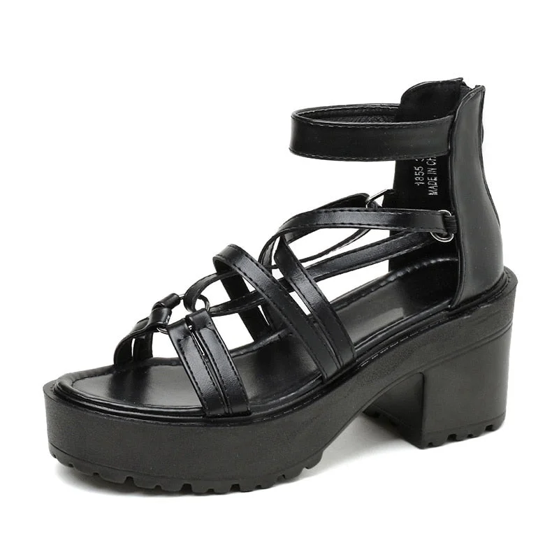 Gdgydh Fashion Star Punk Gothic Shoes Women Platform Chunky Heels Sandals 2021 New Summer Back Zipper High Quality Drop Shipping