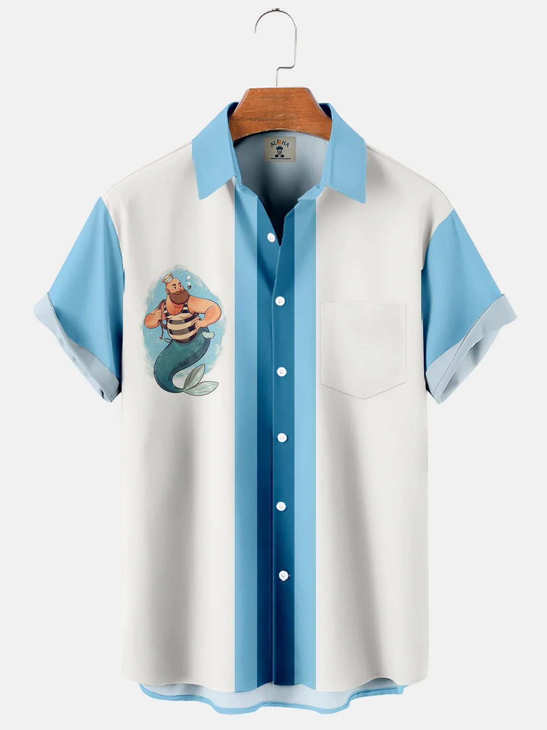Men's Hawaiian Mermaid Simple Print Short Sleeve Shirt