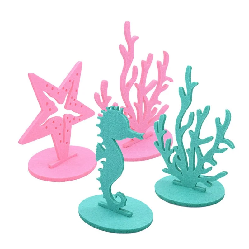 2Pcs Little Mermaid Theme Party Decorations DIY Felt Coral Table Ornament Under the Sea Girl Birthday Party Supplies Baby Shower