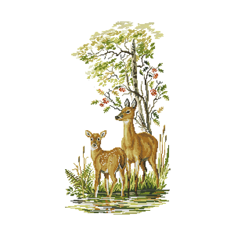 

Deer - 14CT Stamped Cross Stitch - 32*53CM, 501 Original
