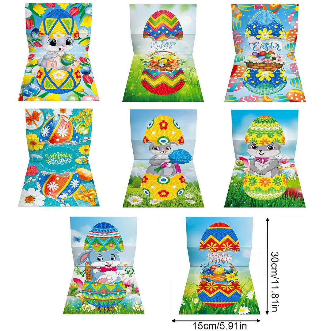 8PCS Easter Egg DIY Diamond Painting Greeting Card Kits with Envelopes Diamond Art Greeting Cards Diamond Art Cards Kits for Adults DIY Crafts Family Friend Gifts