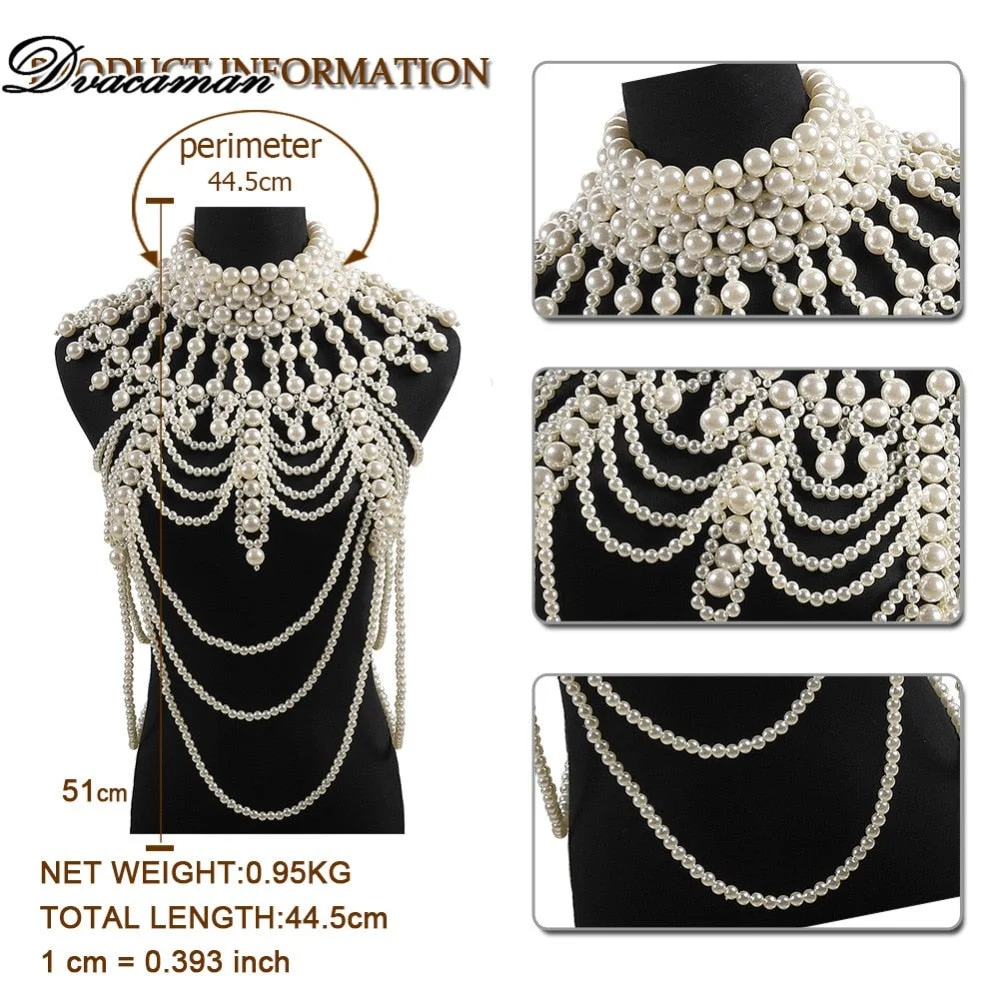 Dvacaman Korean Handmade Simulated Pearl Statement Necklace Women 2019 New Fashion Sex Body Chain Charm Necklace Jewelry Female