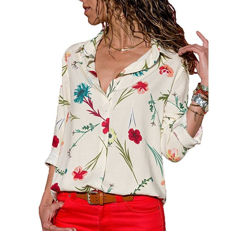 Aachoae Womens Tops and Blouses 2021 Summer Floral Print Blouse Long Sleeve Turn Down Collar Office Shirt Blusas Mujer Plus Size