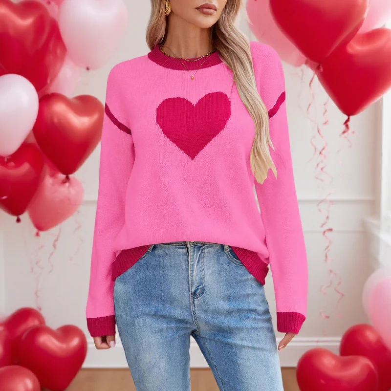 Athvotar Athvotar Autumn And Winter Hot Sweater Women Hit The Color Love Peach Collar Knitted Jersey Valentine's Day