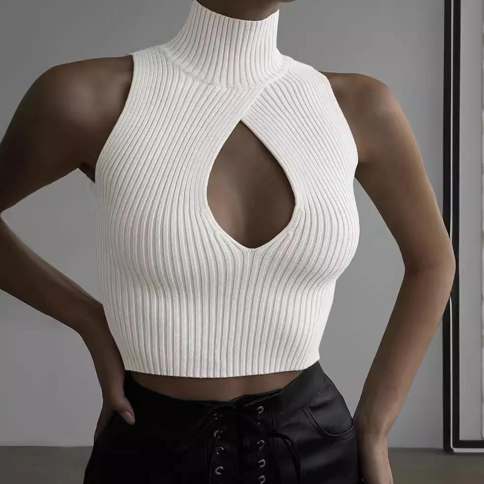 Uveng Spring And Summer Explosion Women's Sleeveless Hollow Repair Body Weaving Small Vest