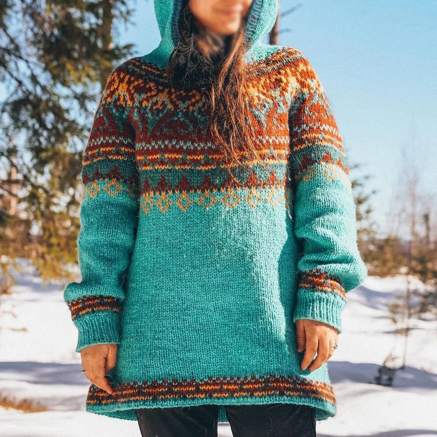Icelandic Classic Ethnic Pattern Jacquard Hooded Sweater