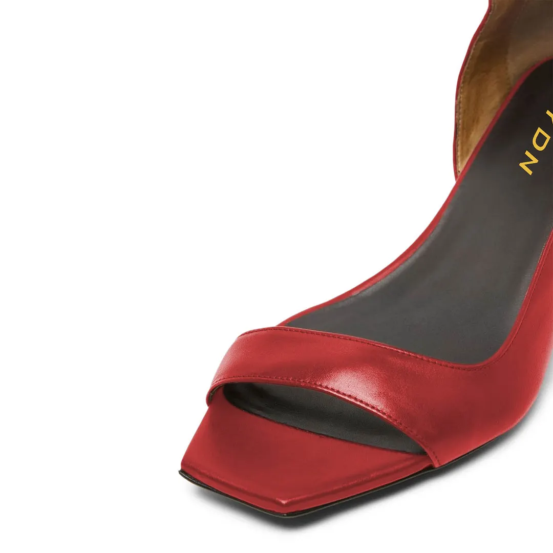 Red Vegan Leather Open Toe Back Zipper Simple Low Heel Sandals