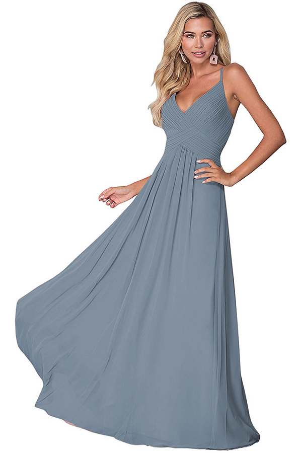 Spaghetti-Straps V-Neck Bridesmaid Dress