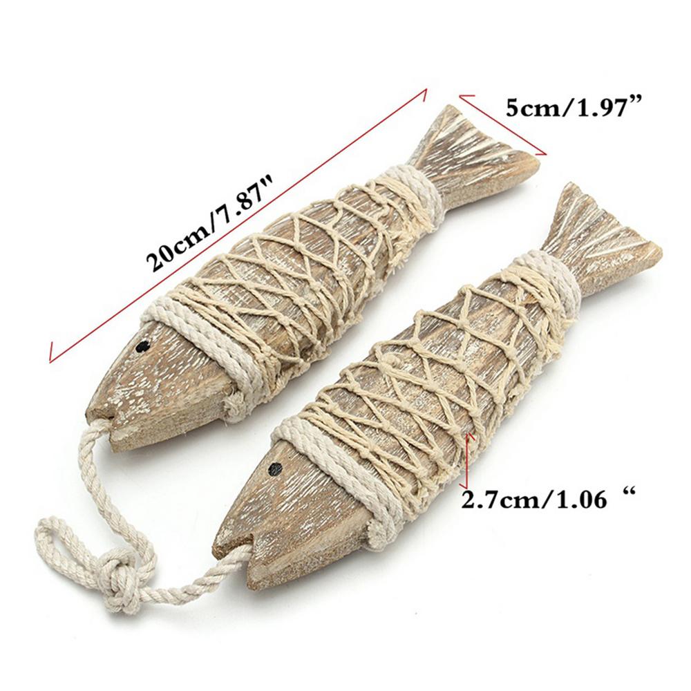 Tegooe Hand Carved Wooden Fish Wall Decor - 1 Pair Rustic Coastal Nautical Hanging Sculptures for Home Beach House