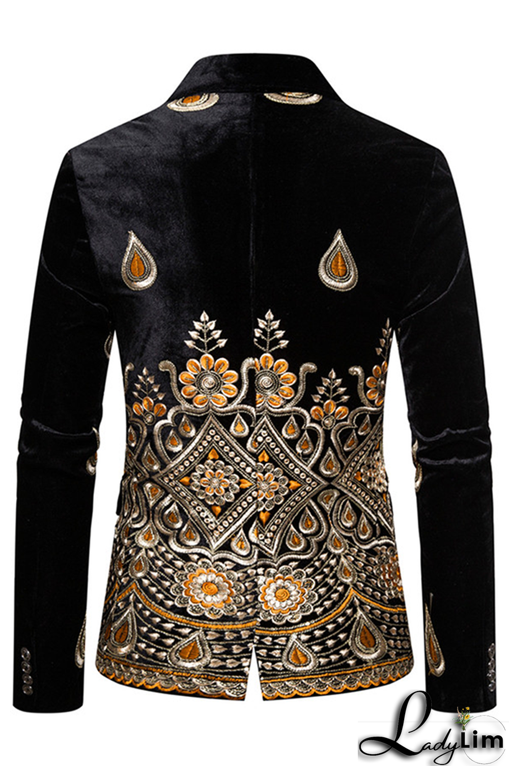 Burgundy Fashion Embroidery Split Joint Buttons Turn-back Collar Outerwear