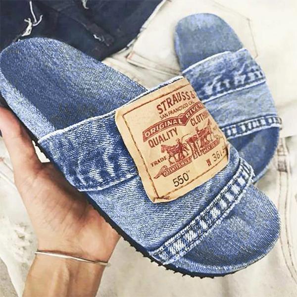 women's stylish denim slides