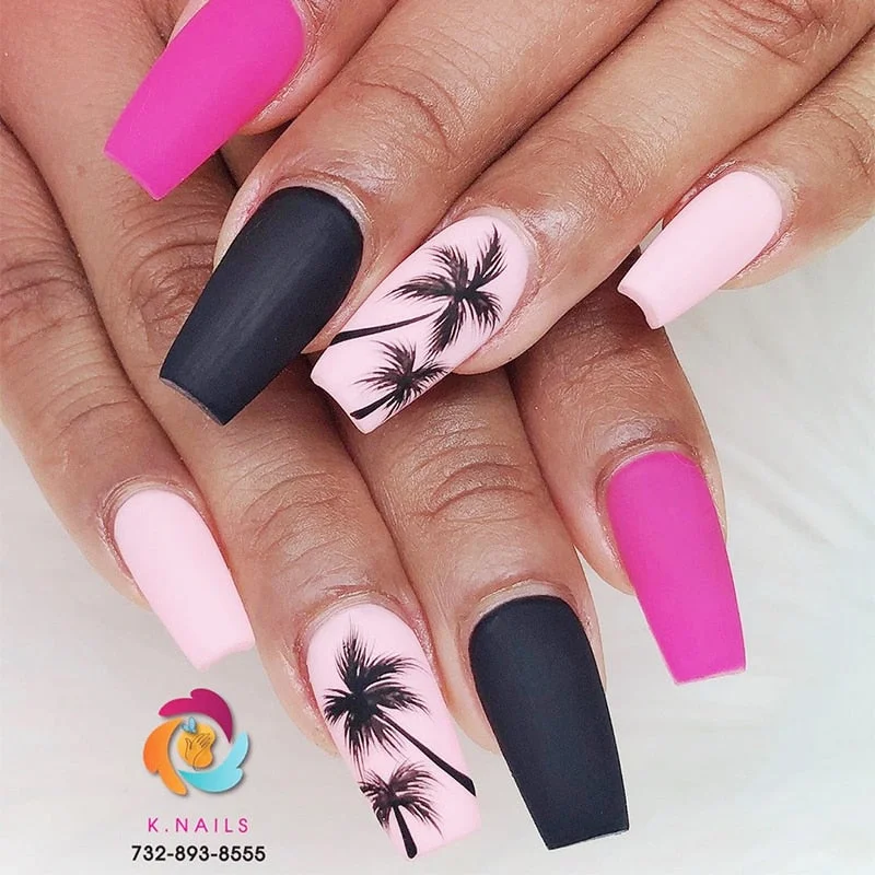 Summer Tropical Beach Coconut Tree Slippers 3D Nail Sticker Leaves Shell Transfer Decals Slider Decoration Manicures