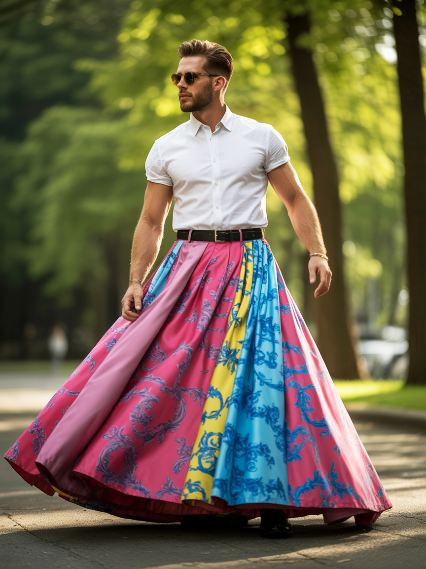 Men's Festival Carnival Skirt with Multicolor Blue Pattern