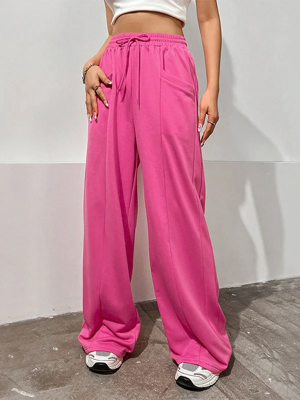 High Waisted Loose Drawstring Elasticity Solid Color Pants Trousers