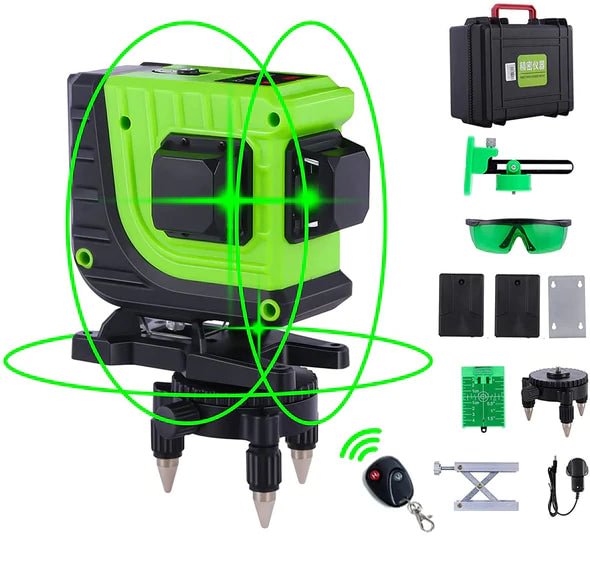 3D Laser Level Green with Target Plate, Elikliv Switchable 3X 360 Cross Line 12 Lines Self Leveling with 2 Rechargeable Battery 6000mAh