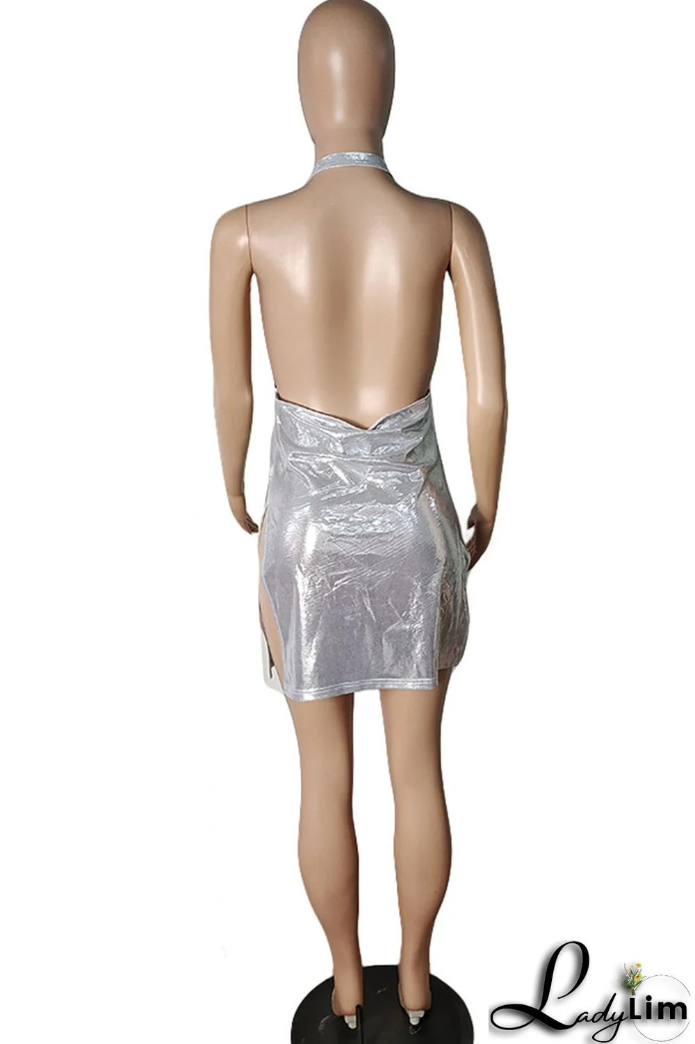 Black Sexy Solid Split Joint Backless Slit V Neck Straight Dresses