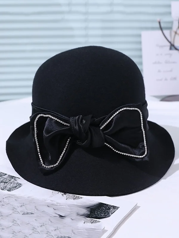 5 Colors Vintage Contrast Color Bow-Embellished Felt Hat
