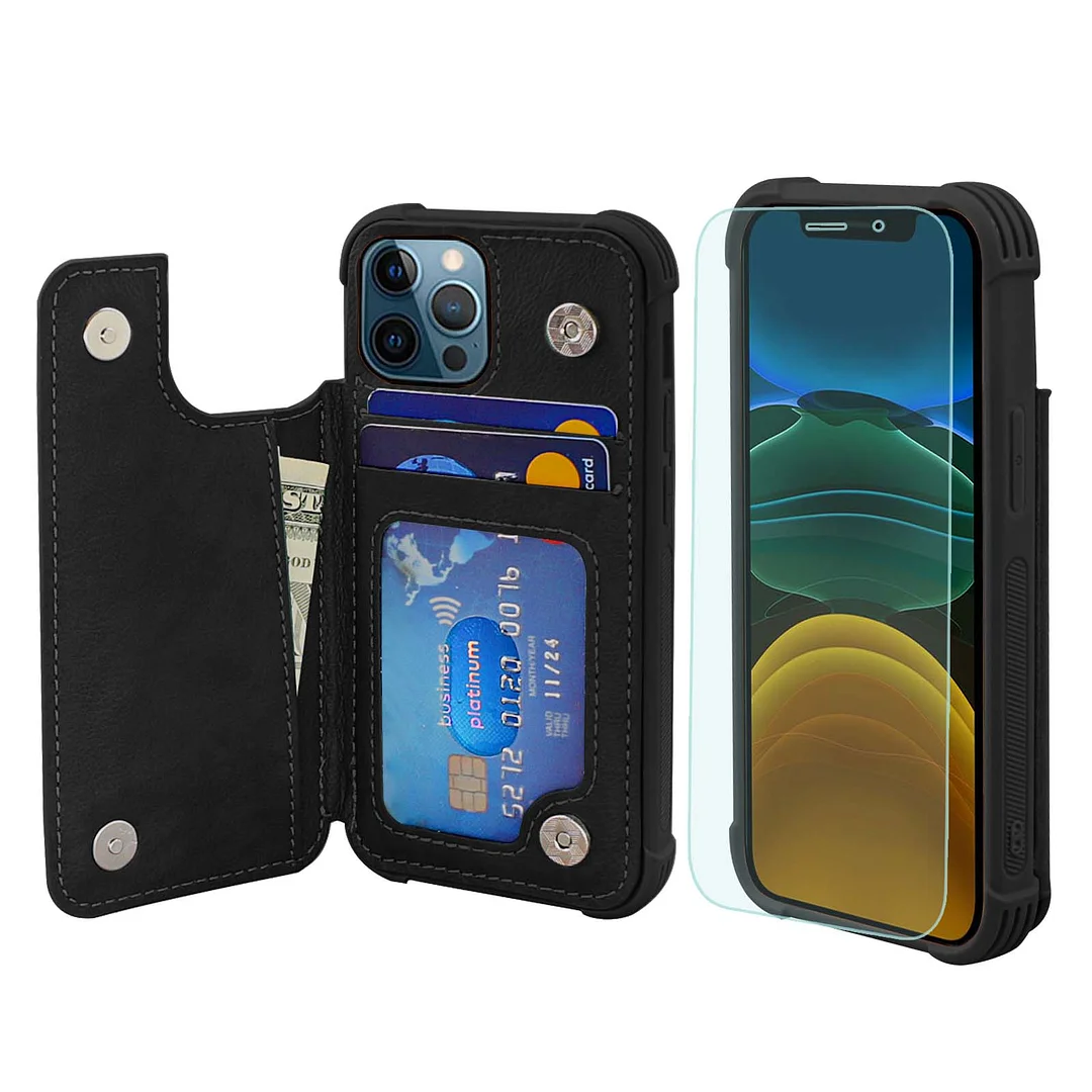 VANAVAGY Wallet Case for iPhone 12 Case,iPhone 12 Pro Wallet Case for magnetic car mount