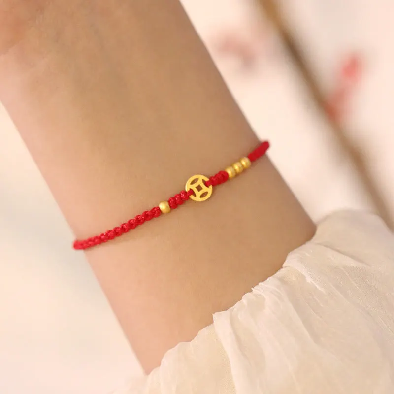 Copper Coin Braided Red String Bracelet
