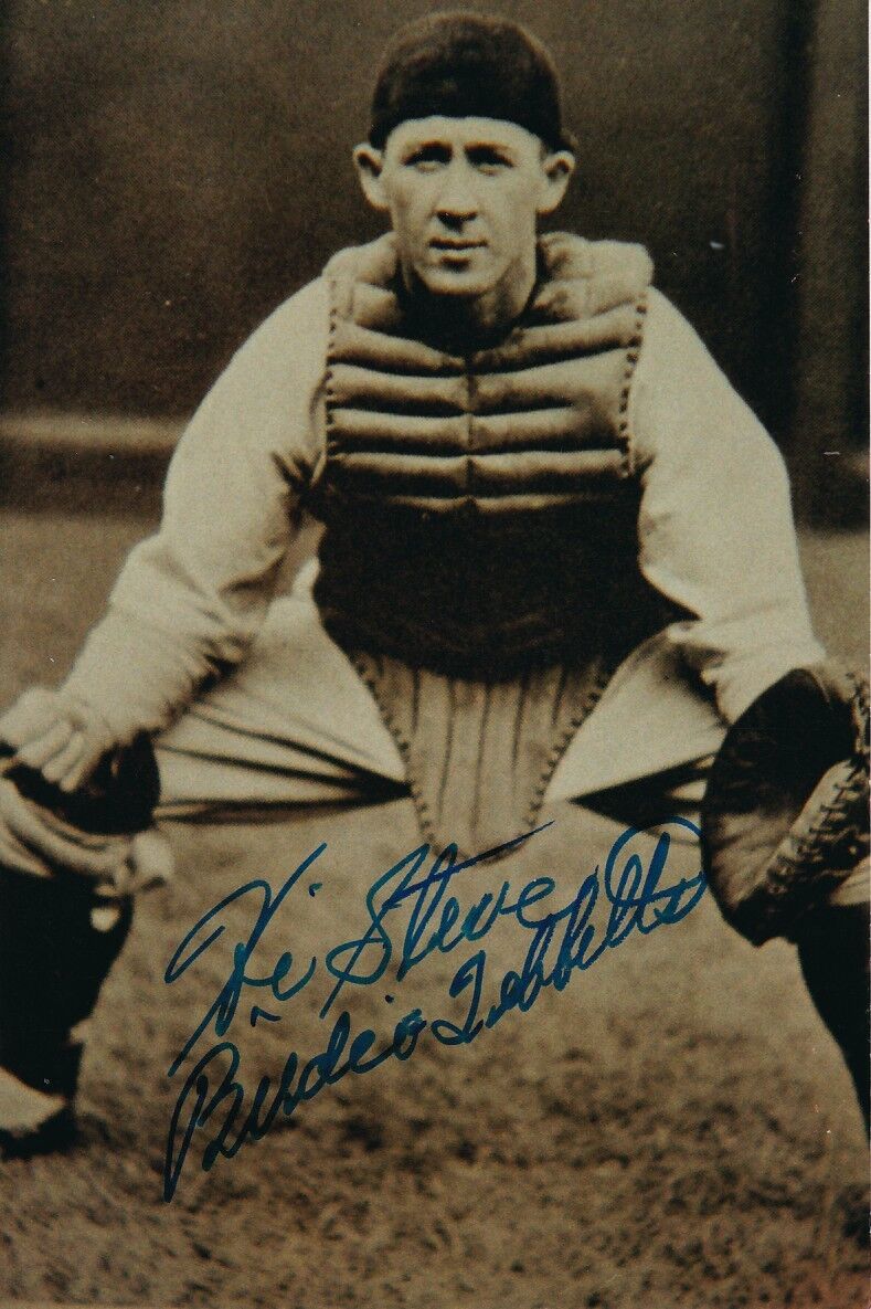 BIRDIE TEBBETTS hand-signed FANTASTIC YOUNG CATCHER STANCE CLOSEUP uacc rd coa