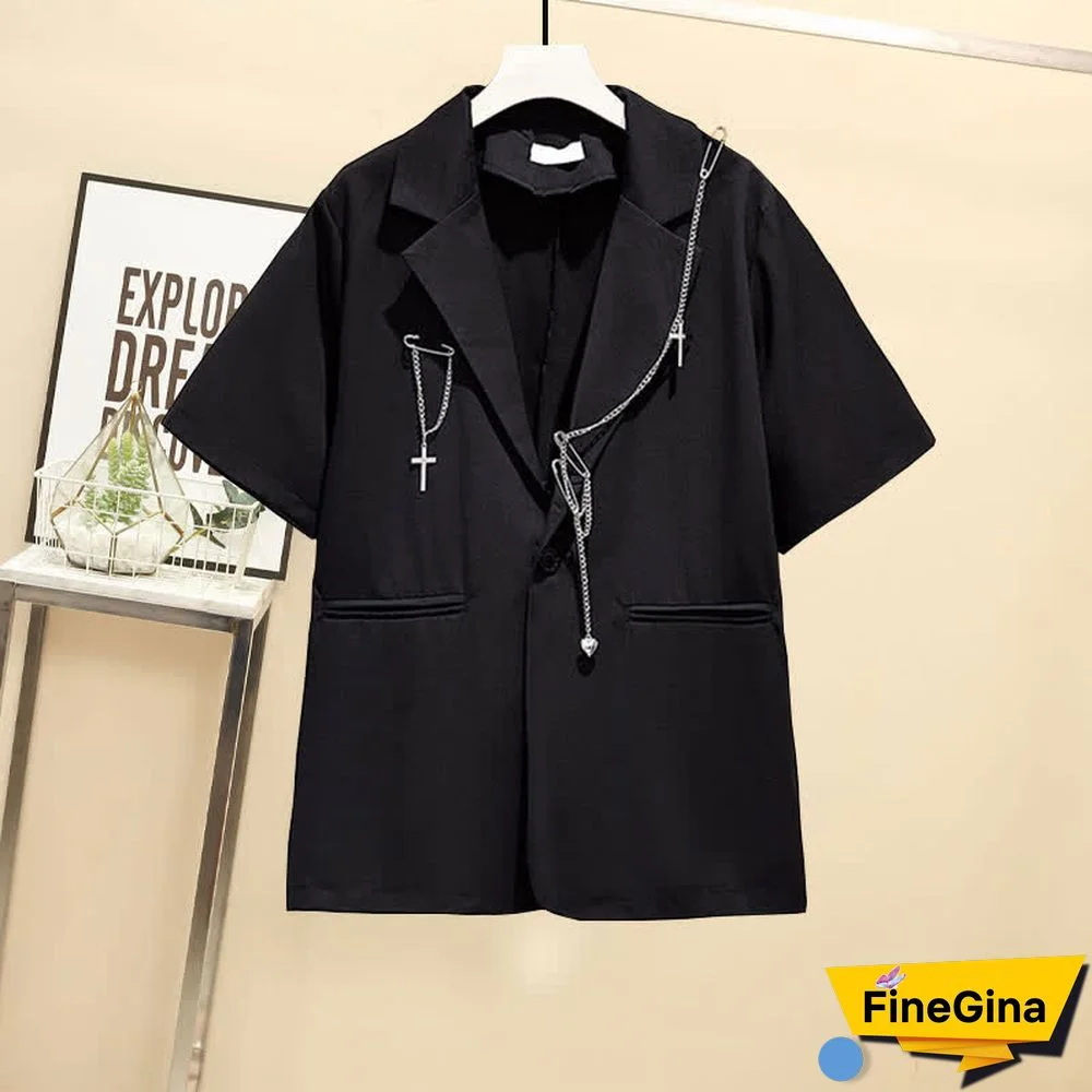 Gothic Pure Color Lapel Blazer Wide Leg Chain Cargo Shorts