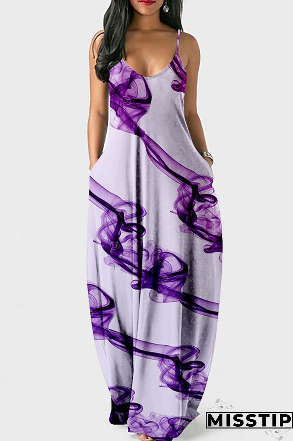Khaki Sexy Casual Print Backless Spaghetti Strap Long Dress Dresses