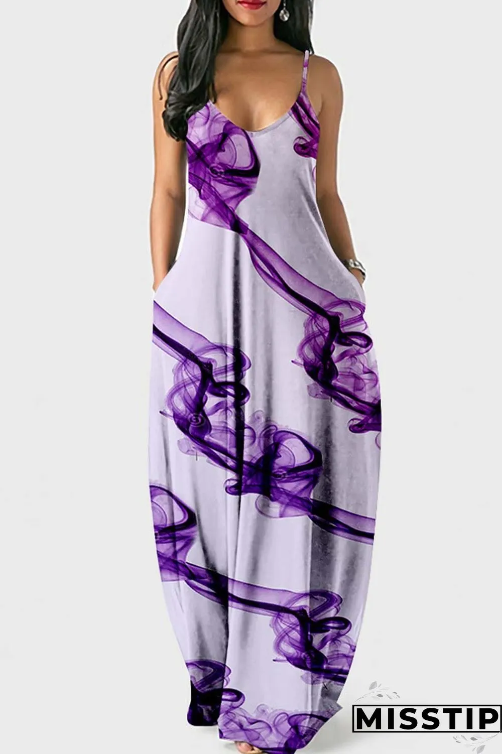 Khaki Sexy Casual Print Backless Spaghetti Strap Long Dress Dresses