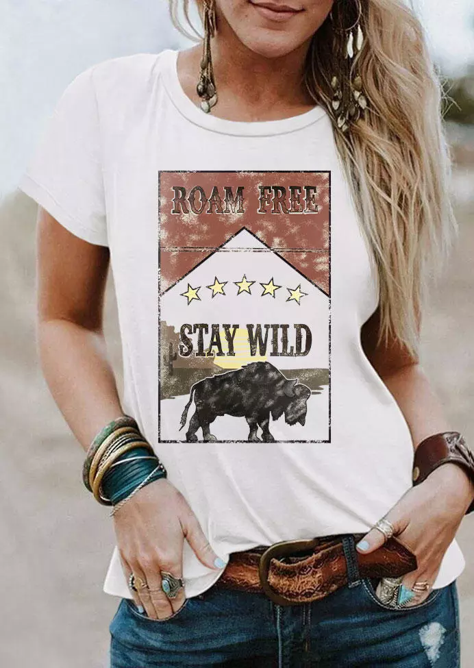 Women Western Print Short Sleeve Tee