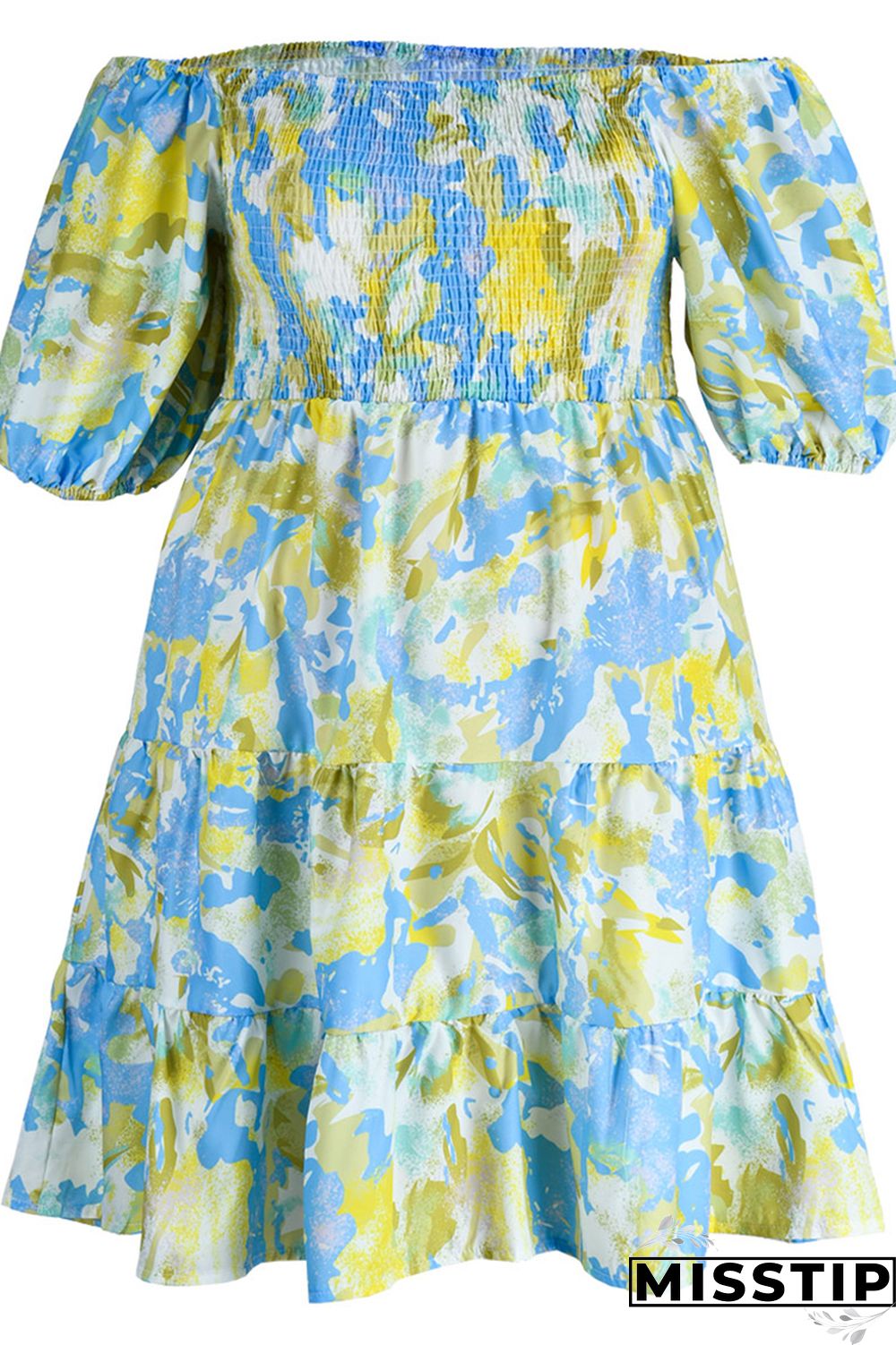 Blue Fashion Casual Plus Size Print Patchwork O Neck Short Sleeve Dress