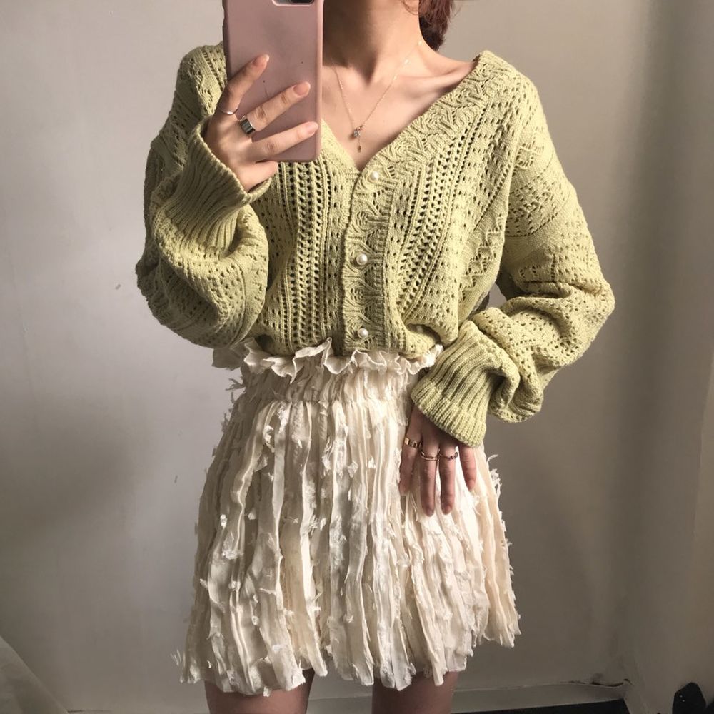 Women Sweater Cardigans V-Neck Knit Tops Long Sleeve Hollow Out Tops