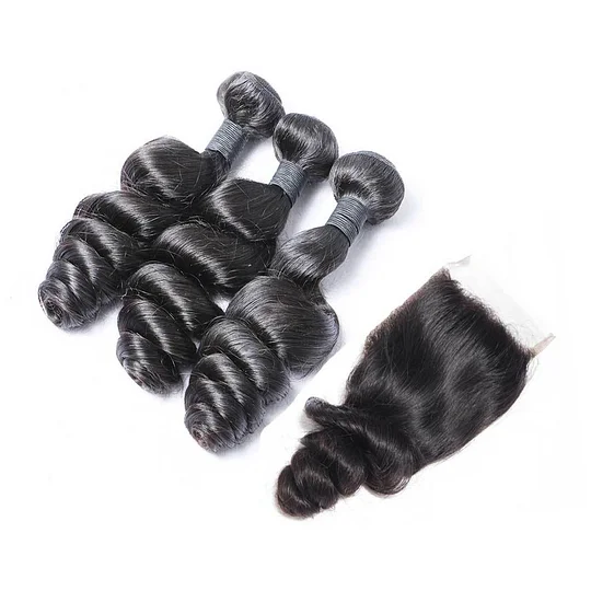 Loose Wave 3PCS Bundles & 1PC Closure or Frontal – 5×5, 13×4 & 13×6 | 100% Human Hair | Transparent Lace Wig | Boruihair