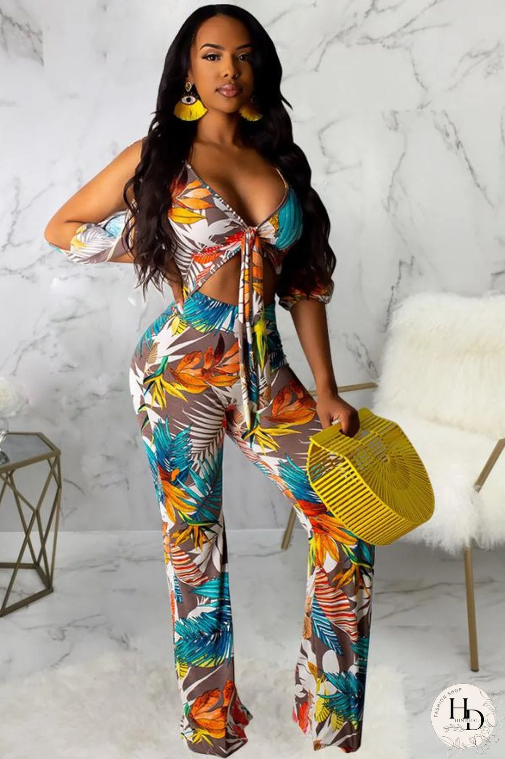 Coffee Sexy Fashion Asymmetrical Hollow bandage Polyester Sleeveless Slip Jumpsuits