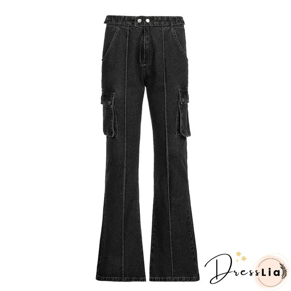 Vintage 90s Womens Casual Streetwear Jeans Baggy Flared Denim Pants Autumn Harajuku Korean