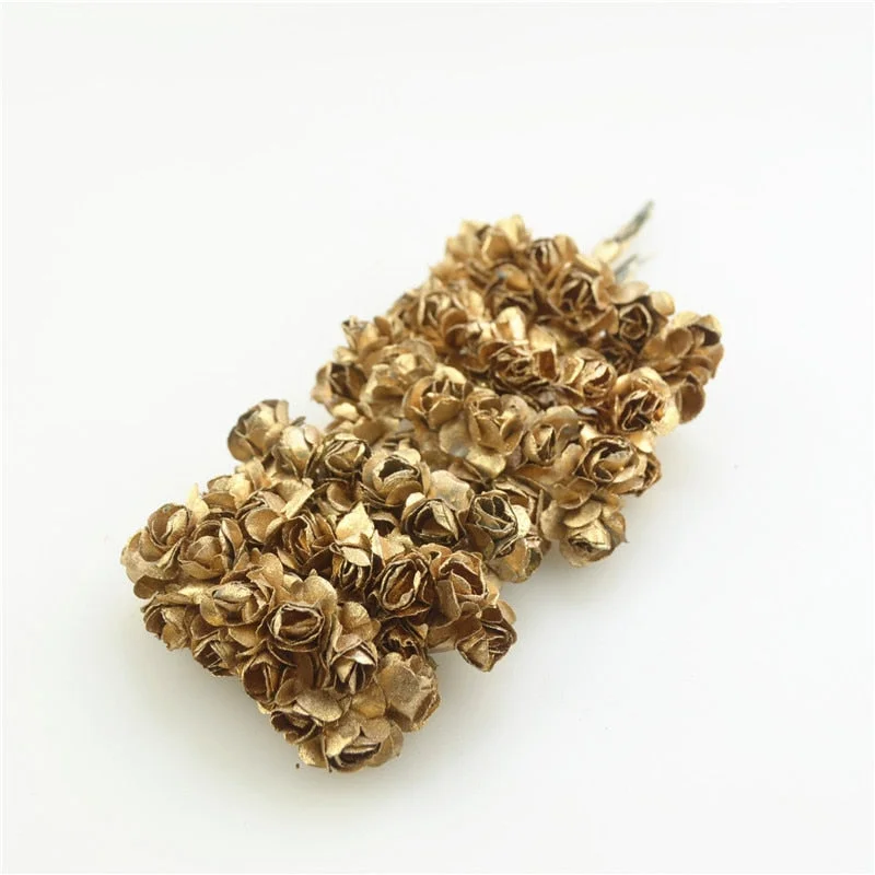 12/72/144pcs Fake Mini Artificial Paper Rose Flower Bouquet For  Wedding Decoration Handicraft DIY Scrapbooking Wreath Craft