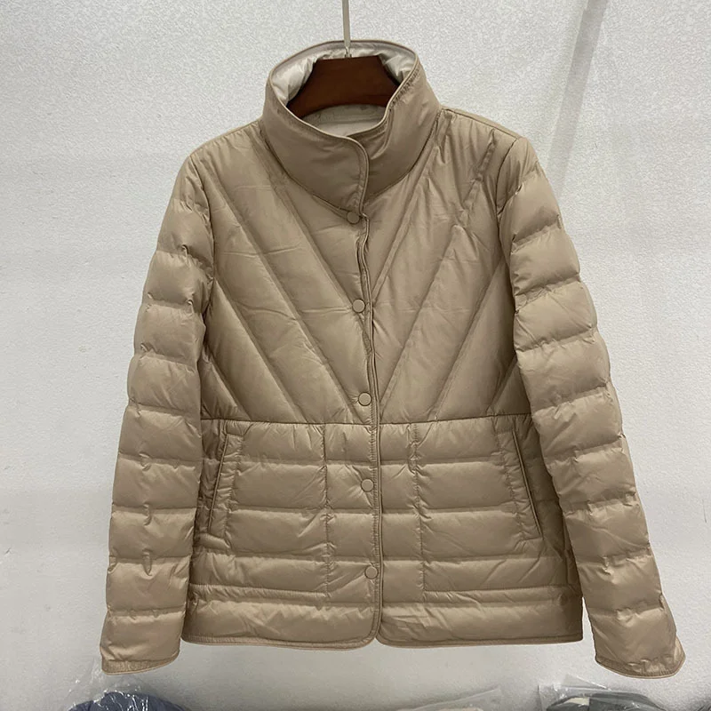 Woherb Double-Sided Double-Color Wear Winter Standing Collar Light Down Jacket Female Short Rubber White Duck Velvet Warm Coat Tide-Outfit Ideas