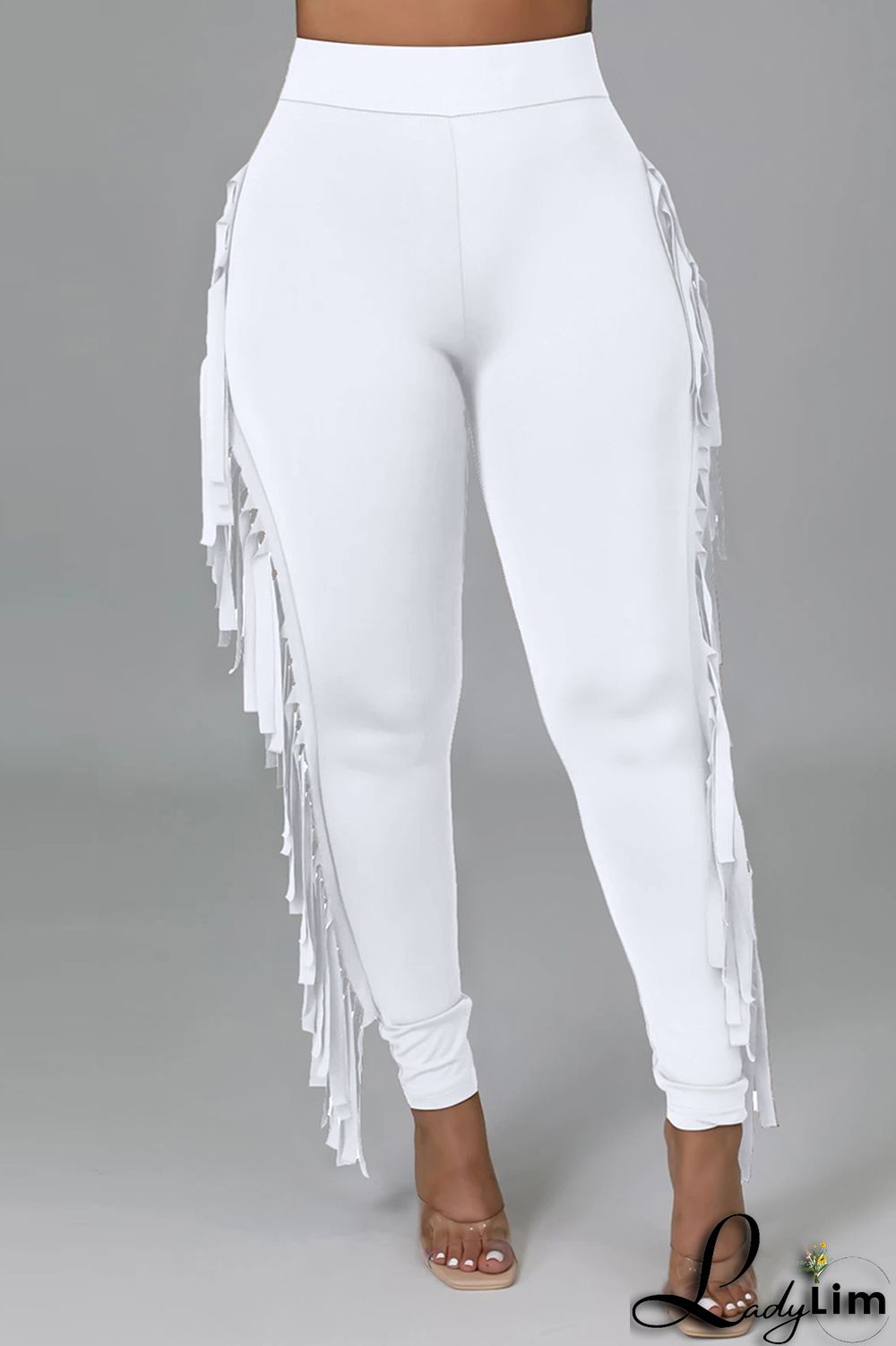 Black Fashion Casual Solid Tassel Regular High Waist Pencil Trousers