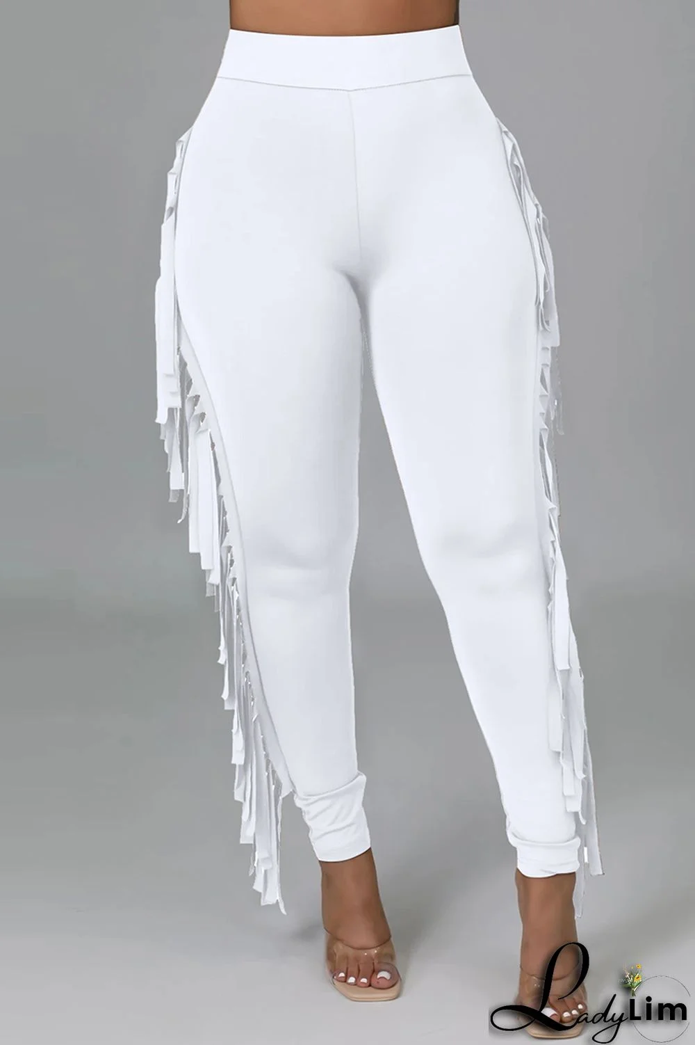 Black Fashion Casual Solid Tassel Regular High Waist Pencil Trousers