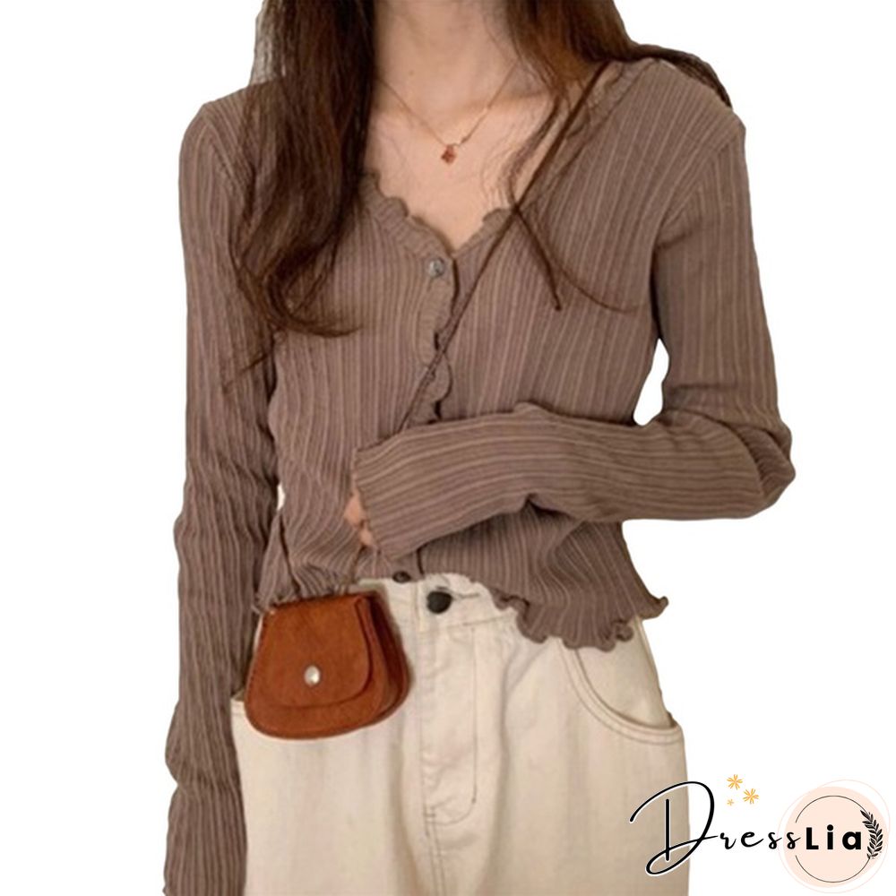 Women's V-neck Long-sleeved Thin Cardigan Short Loose Lazy Top Spring and Autumn