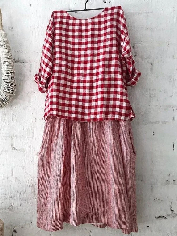 Women's Vintage Plaid Linen Shirt