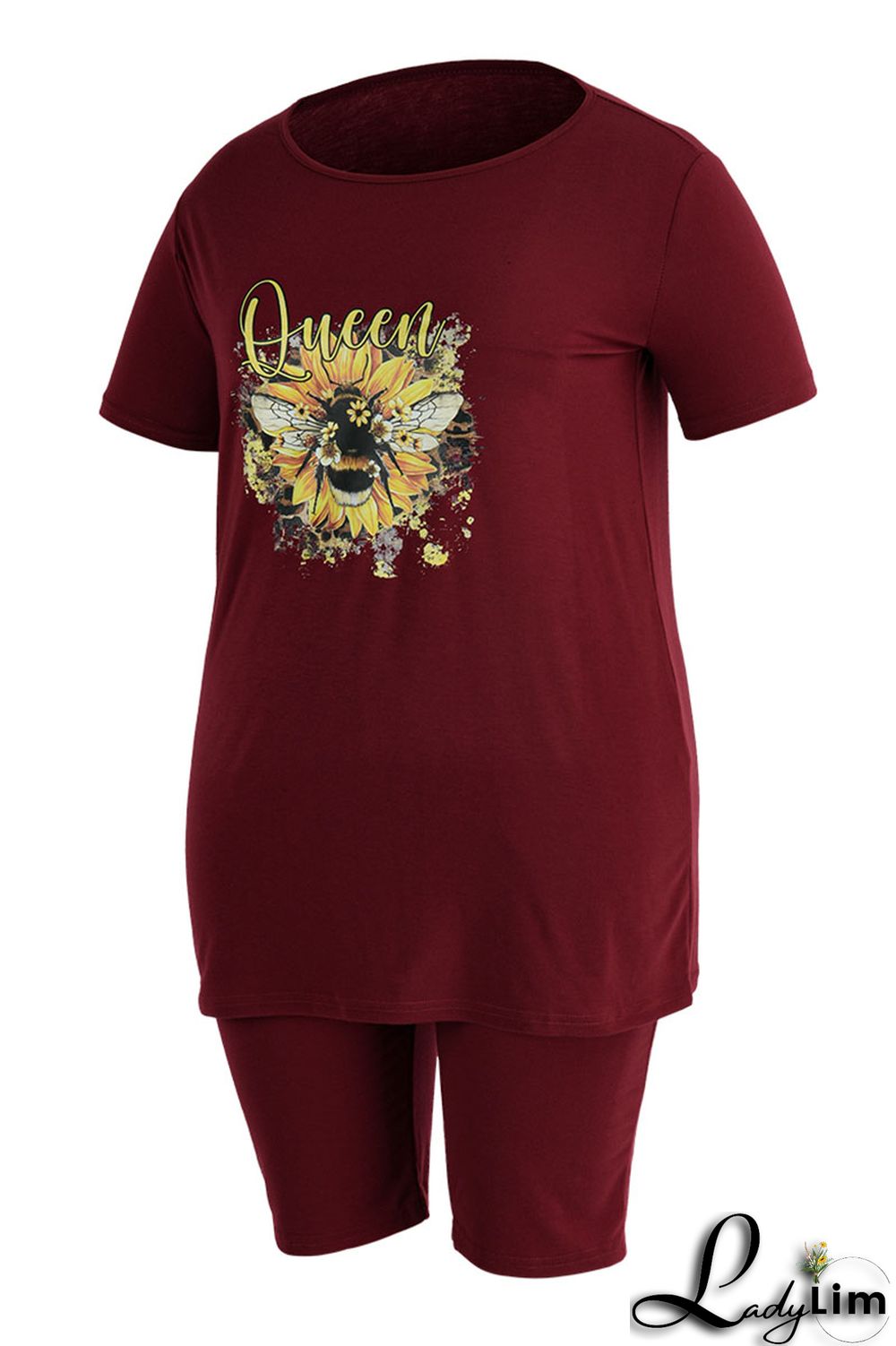 Blue Casual Print Split Joint O Neck Plus Size Two Pieces