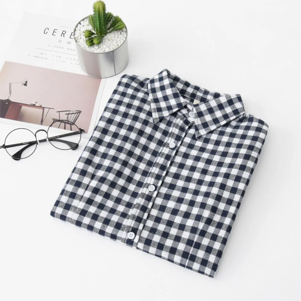 2021 New Brand Women Blouses Long Sleeve Shirts Cotton Red and Black Flannel Plaid Shirt Casual Female Plus Size Blouse Tops