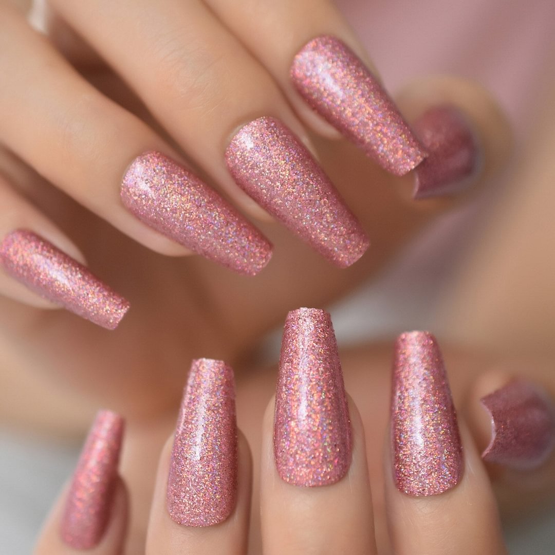 Glitter Nails Coffin Press On Nails Extra Long Pinkly Simple Design Charms Fingernails Tip Flase Nails Fake Nails Art Supplying