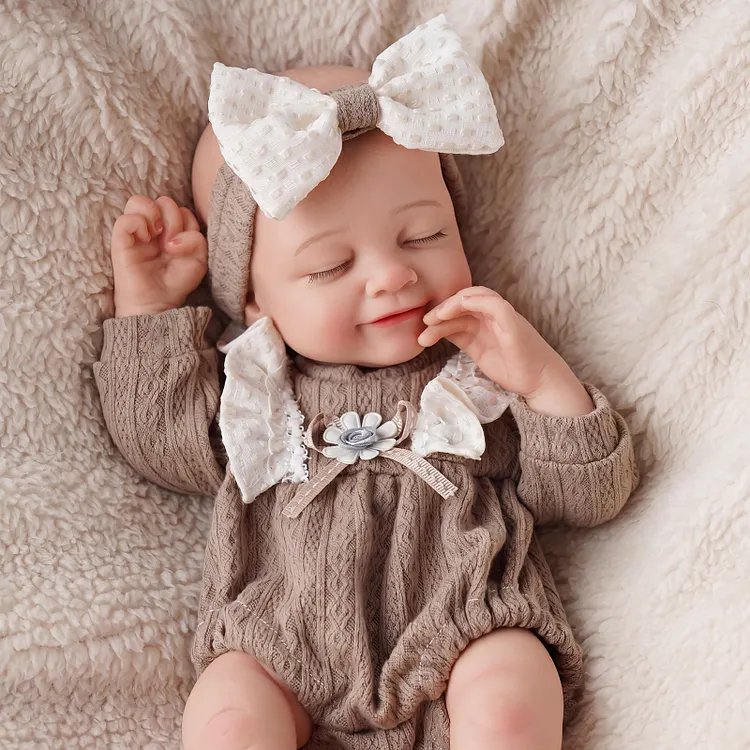 Babeside Cookie 16" Platinum Silicone Sleepy Baby Doll Girl with Vintage Cocoa Ruffle Outfit