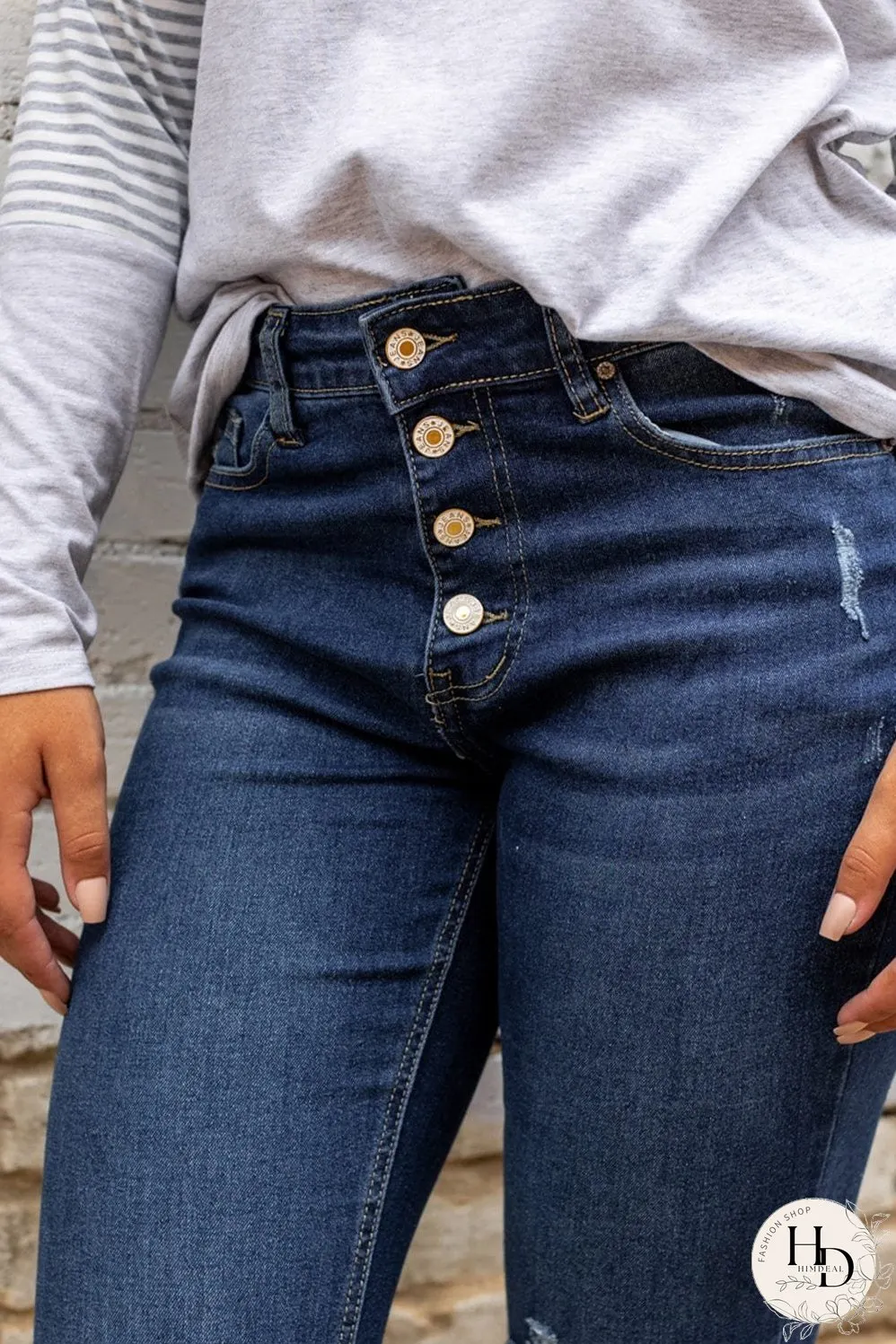 Distressed Dark Wash Flare Jeans with Wild West Graphic