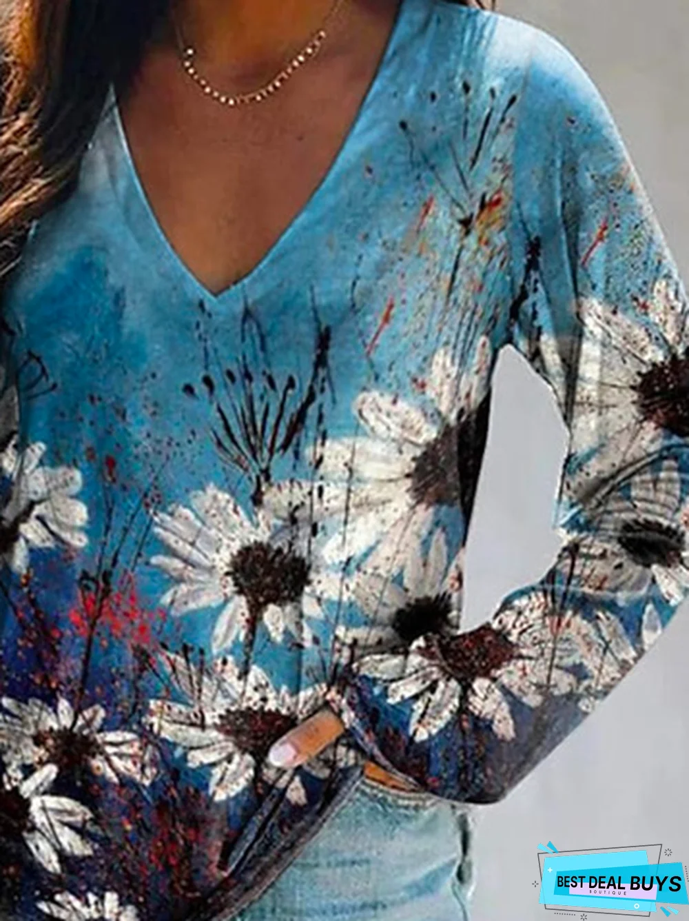 Floral Casual V Neck T-Shirt