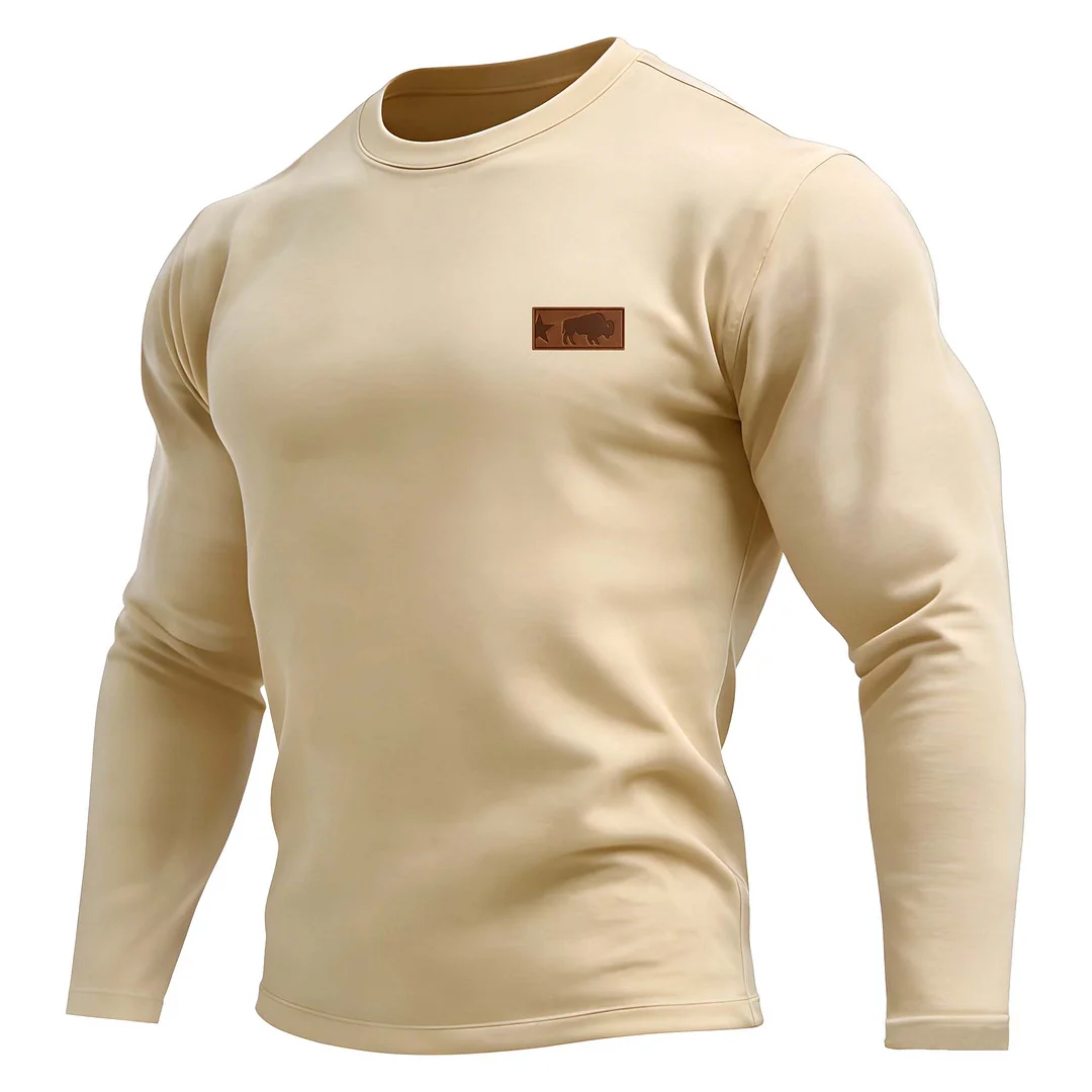 Men's Vintage Western Cowboy Solid Color Crew Neck Long Sleeve T-Shirt